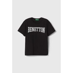 Dětské bavlněné tričko United Colors of Benetton černá barva, s potiskem