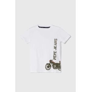 Dětské bavlněné tričko Pepe Jeans ROBERT bílá barva, s potiskem