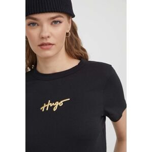 Bavlněné tričko HUGO černá barva, 50508289