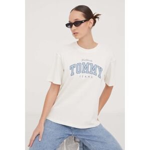 Bavlněné tričko Tommy Jeans béžová barva, DW0DW17375