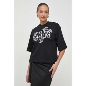 Bavlněné tričko Versace Jeans Couture černá barva, 76HAHG01 CJ00G