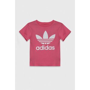 Dětské bavlněné tričko adidas Originals TREFOIL TEE růžová barva