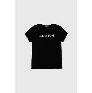 Dětské bavlněné tričko United Colors of Benetton černá barva
