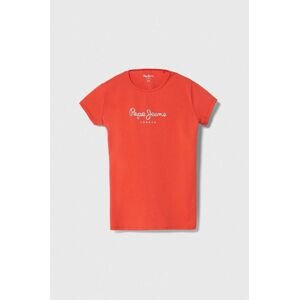 Dětské tričko Pepe Jeans HANA GLITTER červená barva
