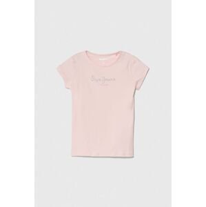 Dětské tričko Pepe Jeans HANA GLITTER růžová barva