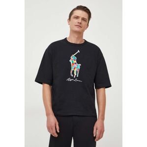 Bavlněné tričko Polo Ralph Lauren černá barva, s potiskem, 710926611