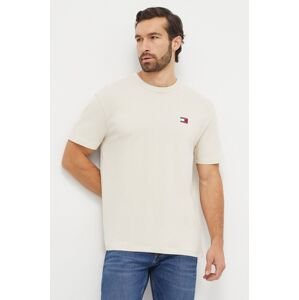 Bavlněné tričko Tommy Jeans béžová barva, s aplikací
