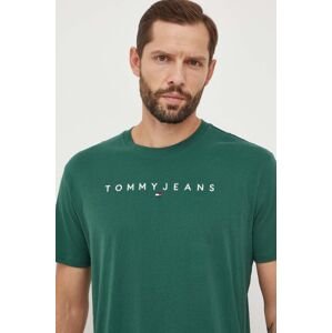 Bavlněné tričko Tommy Jeans zelená barva, s aplikací