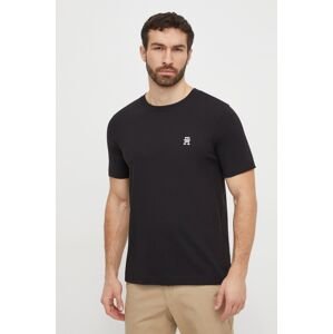 Bavlněné tričko Tommy Hilfiger černá barva, s aplikací