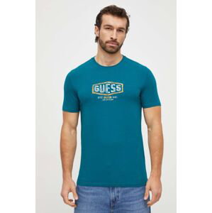 Bavlněné tričko Guess tyrkysová barva, s potiskem, M4RI33 J1314