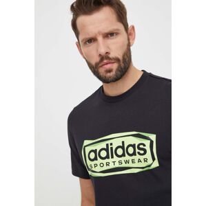Bavlněné tričko adidas černá barva, s potiskem, IM8297