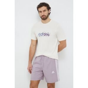 Bavlněné tričko adidas béžová barva, s potiskem, IM8310