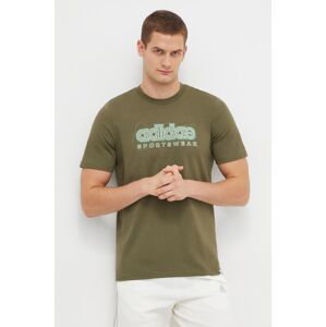 Bavlněné tričko adidas zelená barva, s potiskem, IM8314
