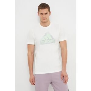 Bavlněné tričko adidas béžová barva, s potiskem, IN6234