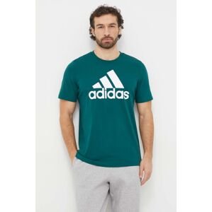 Bavlněné tričko adidas zelená barva, s potiskem, IS1300