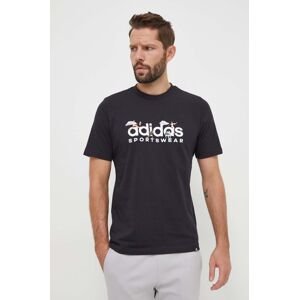 Bavlněné tričko adidas černá barva, s potiskem, IS2863