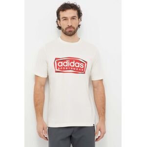 Bavlněné tričko adidas béžová barva, s potiskem, IS2880