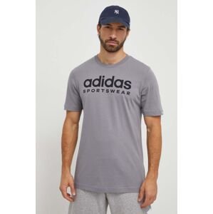 Bavlněné tričko adidas šedá barva, s potiskem, IW8836