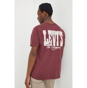 Bavlněné tričko Levi's vínová barva, s potiskem