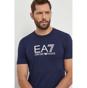 Bavlněné tričko EA7 Emporio Armani tmavomodrá barva, s aplikací
