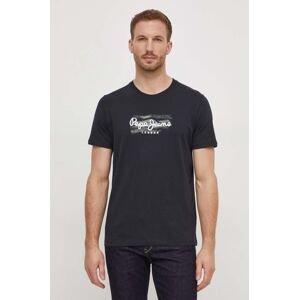 Bavlněné tričko Pepe Jeans Castle černá barva, s potiskem
