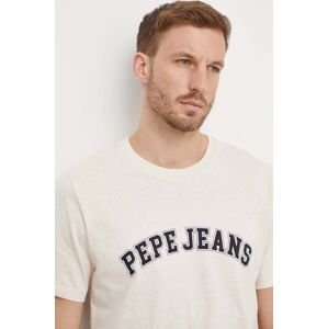 Bavlněné tričko Pepe Jeans béžová barva, s potiskem
