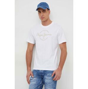 Bavlněné tričko Pepe Jeans Craigton bílá barva, s potiskem