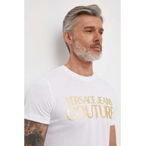 Bavlněné tričko Versace Jeans Couture bílá barva, s potiskem, 76GAHT00 CJ00T