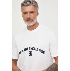 Bavlněné tričko Armani Exchange bílá barva, s aplikací, 3DZTLP ZJLFZ