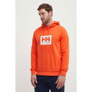 Bavlněná mikina Helly Hansen oranžová barva, s kapucí, s potiskem, 53289