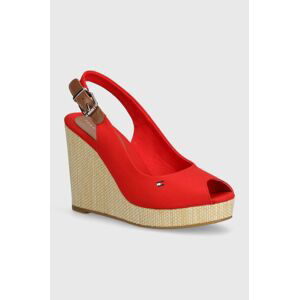 Sandály Tommy Hilfiger ICONIC ELENA SLING BACK WEDGE dámské, tmavomodrá barva, na klínku, FW0FW04789