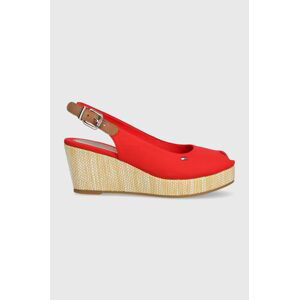 Sandály Tommy Hilfiger ICONIC ELBA SLING BACK WEDGE dámské, červená barva, na klínku, FW0FW04788