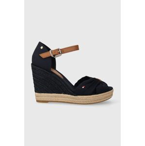 Sandály Tommy Hilfiger BASIC OPENED TOE HIGH WEDGE tmavomodrá barva, FW0FW04784