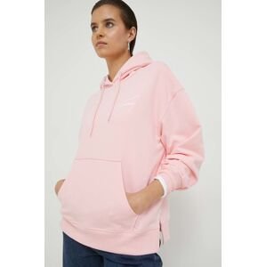 Mikina Tommy Jeans dámská, růžová barva, s kapucí, hladká