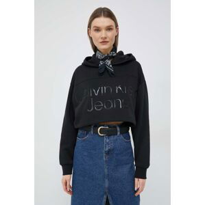 Mikina Calvin Klein Jeans dámská, černá barva, s kapucí, s aplikací
