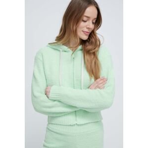 Mikina UGG dámská, zelená barva, s kapucí, hladká, 1136871