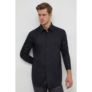 Košile BOSS černá barva, regular, s klasickým límcem