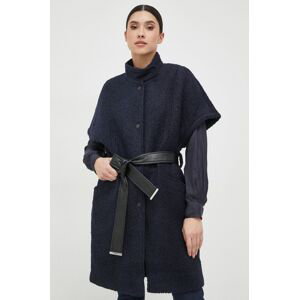 Vlněný kabát Morgan tmavomodrá barva, přechodný, oversize
