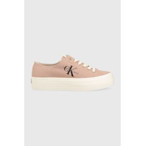 Tenisky Calvin Klein Jeans VULC FLATFORM ESSENTIAL MONO dámské, béžová barva, YW0YW01030