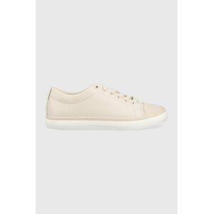 Kožené tenisky Calvin Klein LOW PROF VULC LACE UP - HF MONO béžová barva