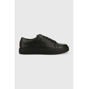 Kožené sneakers boty Calvin Klein LOW TOP LACE UP PB černá barva, HM0HM01019