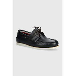 Kožené mokasíny Tommy Hilfiger TH BOAT SHOE CORE LEATHER pánské, tmavomodrá barva, FM0FM04506