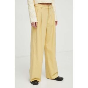 Kalhoty Gestuz PaulaGZ dámské, žlutá barva, široké, high waist