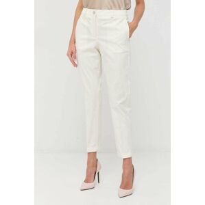 Kalhoty BOSS dámské, béžová barva, střih chinos, high waist, 50490057