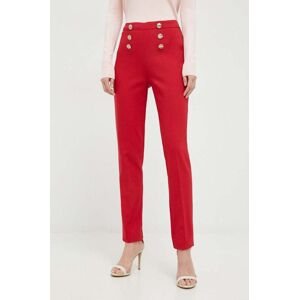Kalhoty Morgan dámské, červená barva, přiléhavé, high waist