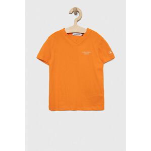 Dětské bavlněné tričko Calvin Klein Jeans oranžová barva, s potiskem