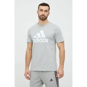 Bavlněné tričko adidas šedá barva, s potiskem, IC9350