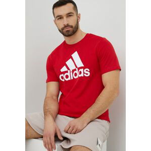 Bavlněné tričko adidas červená barva, s potiskem, IC9352