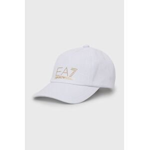 Bavlněná čepice EA7 Emporio Armani bílá barva, s aplikací