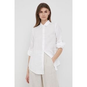 Plátěná košile Lauren Ralph Lauren dámská, bílá barva, regular, s klasickým límcem, 200782777001